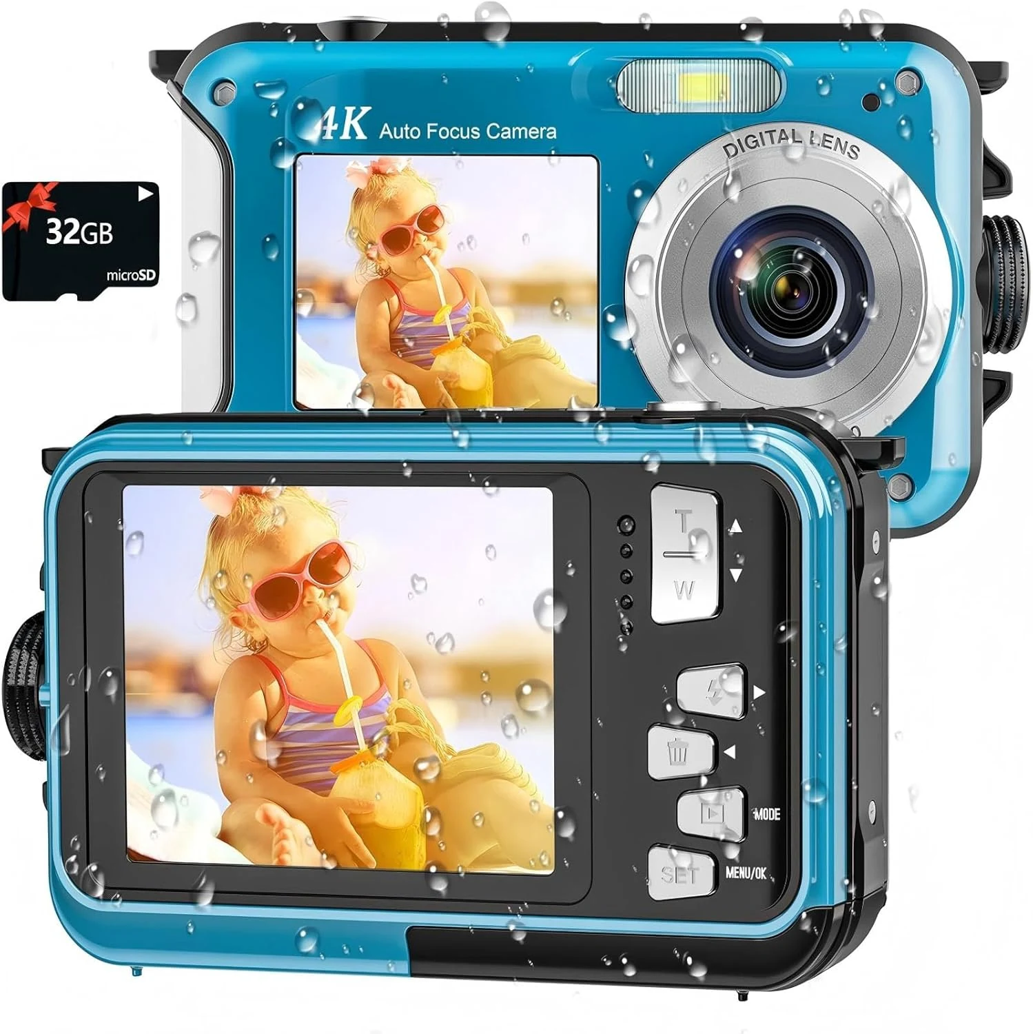 4K Underwater Camera 16FT Waterproof Camera with 32GB Card 64MP Autofocus Dual-Screen Selfie Underwater Camera