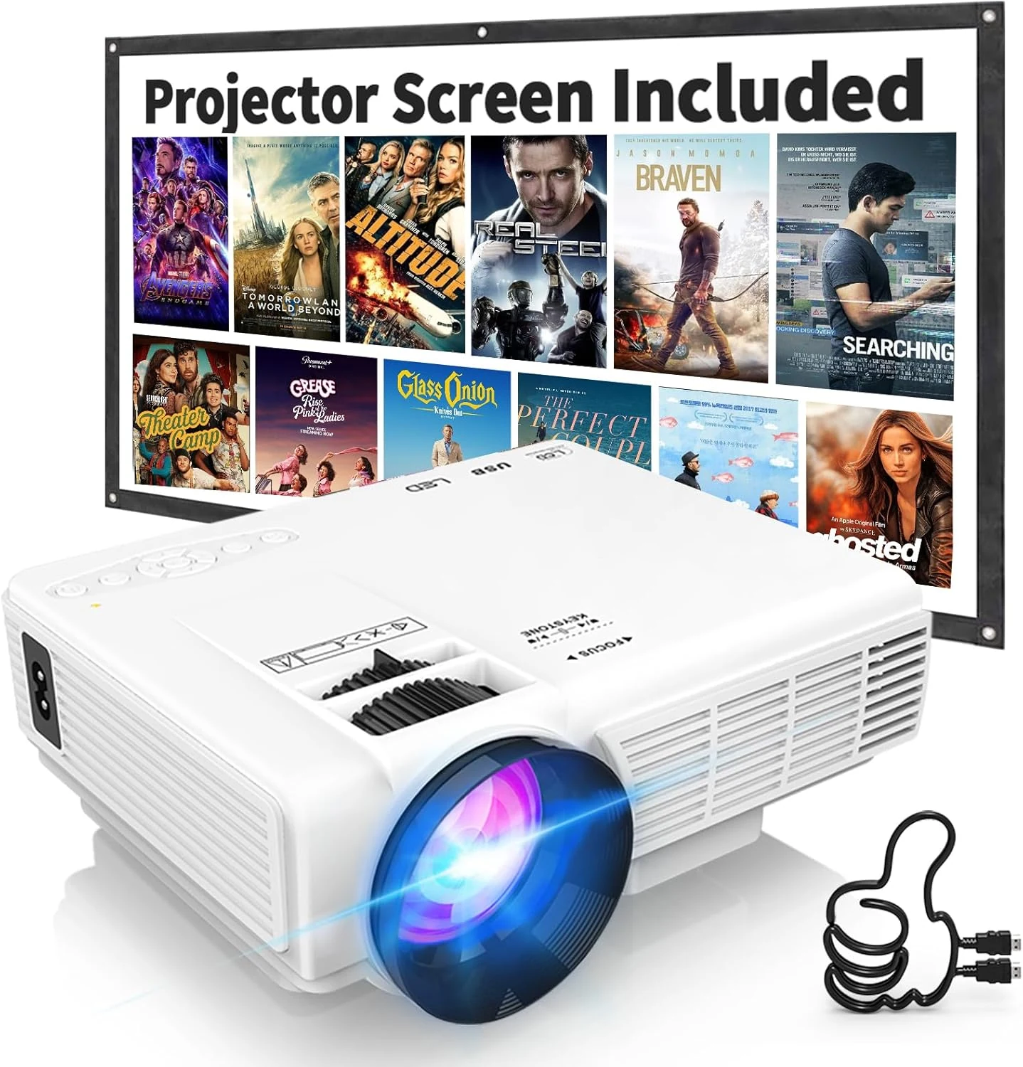 PANSEBA 1080P Mini Projector with Screen, Portable Home Theater Movie