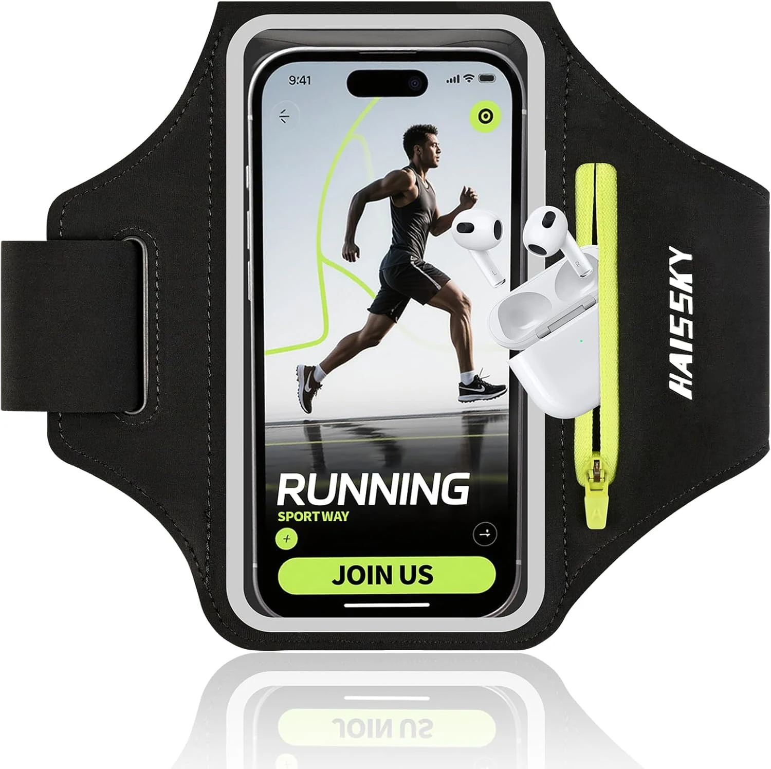 Kebrela Running Armband with Earphone Bag for iPhone 16/15/14 Max/Pro/Plus & Galaxy S20/S10
