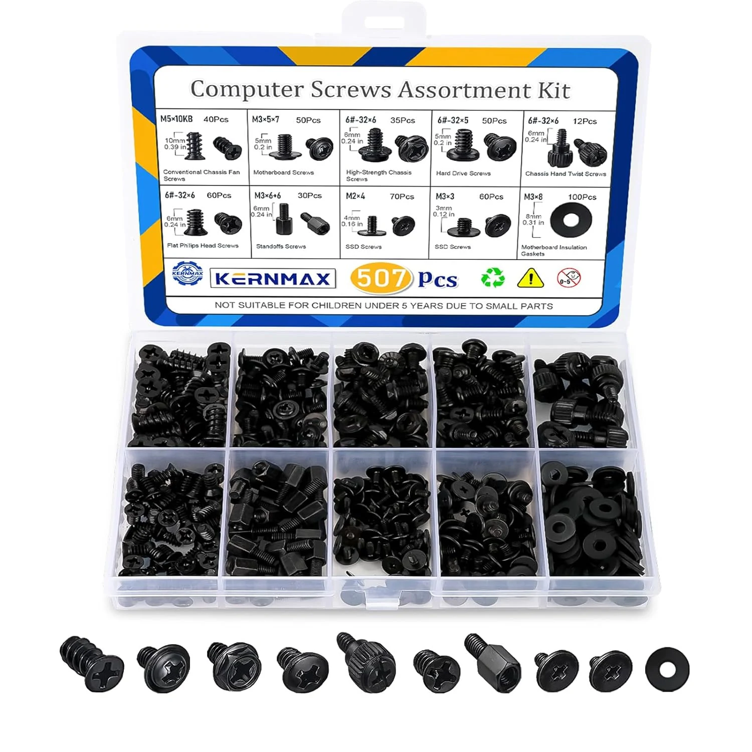 507Pcs Professional Computer Screws Assortment Kit, Includes Motherboard Screws, Standoffs, PC Case, SSD, Hard Drive, Fan, CD-ROM Screws