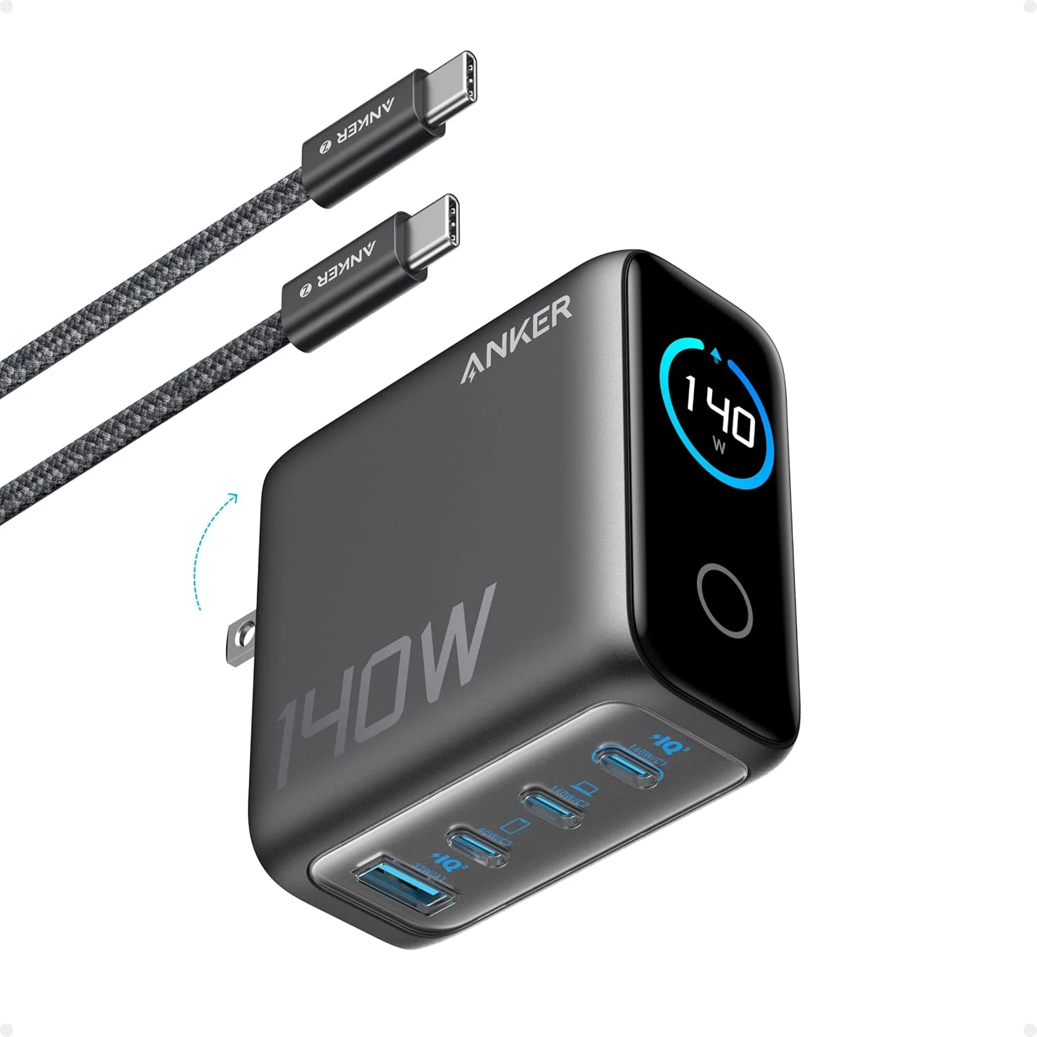 Anker MacBook Pro Charger,140W Max 4-Port GaN USB C Charger Block with Smart Display