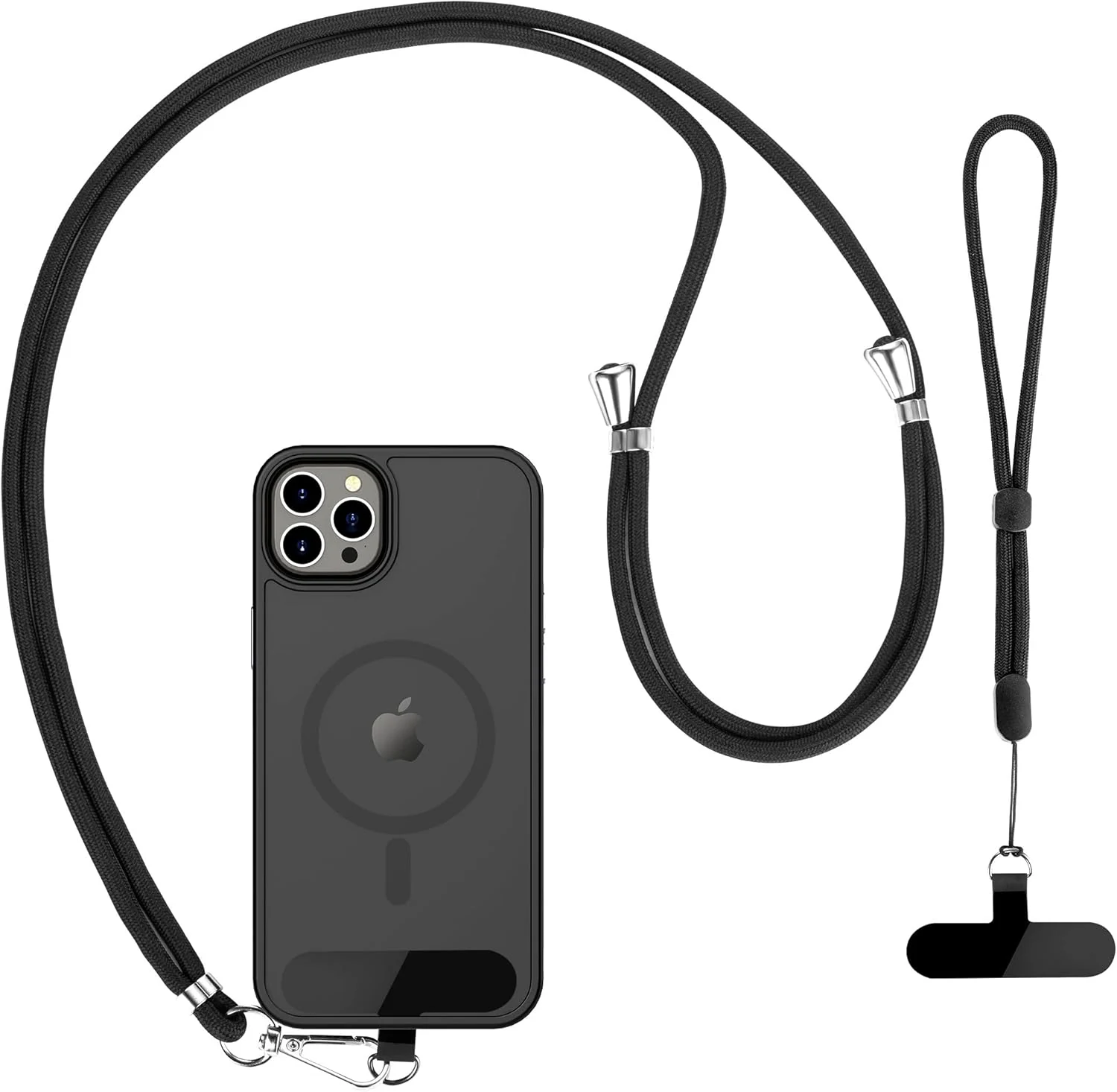 CACOE Cell Phone Lanyard 2 Pcs-1 Pcs Adjustable Neck Strap,1 Pcs Wrist Strap, 2 Pcs Pads, Universal Crossbody, Multifuctional Compatible with Most Smartphones (Black)