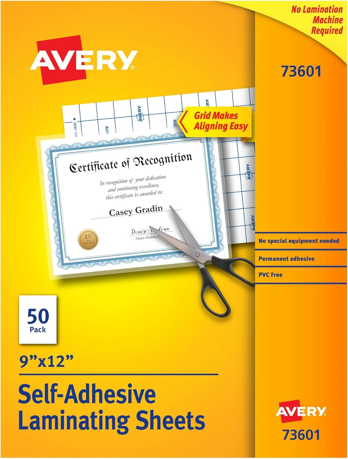 Avery Clear Laminating Sheets, 9" x 12", Permanent Self-Adhesive, 50 Self-Laminating Sheets (73601)