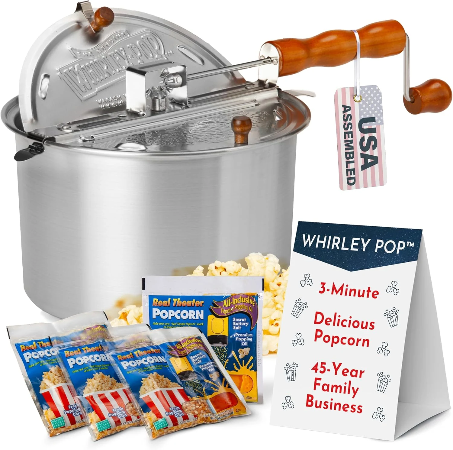 Original Whirley Pop Popcorn Maker - 6 Quart Stovetop Popcorn Popper