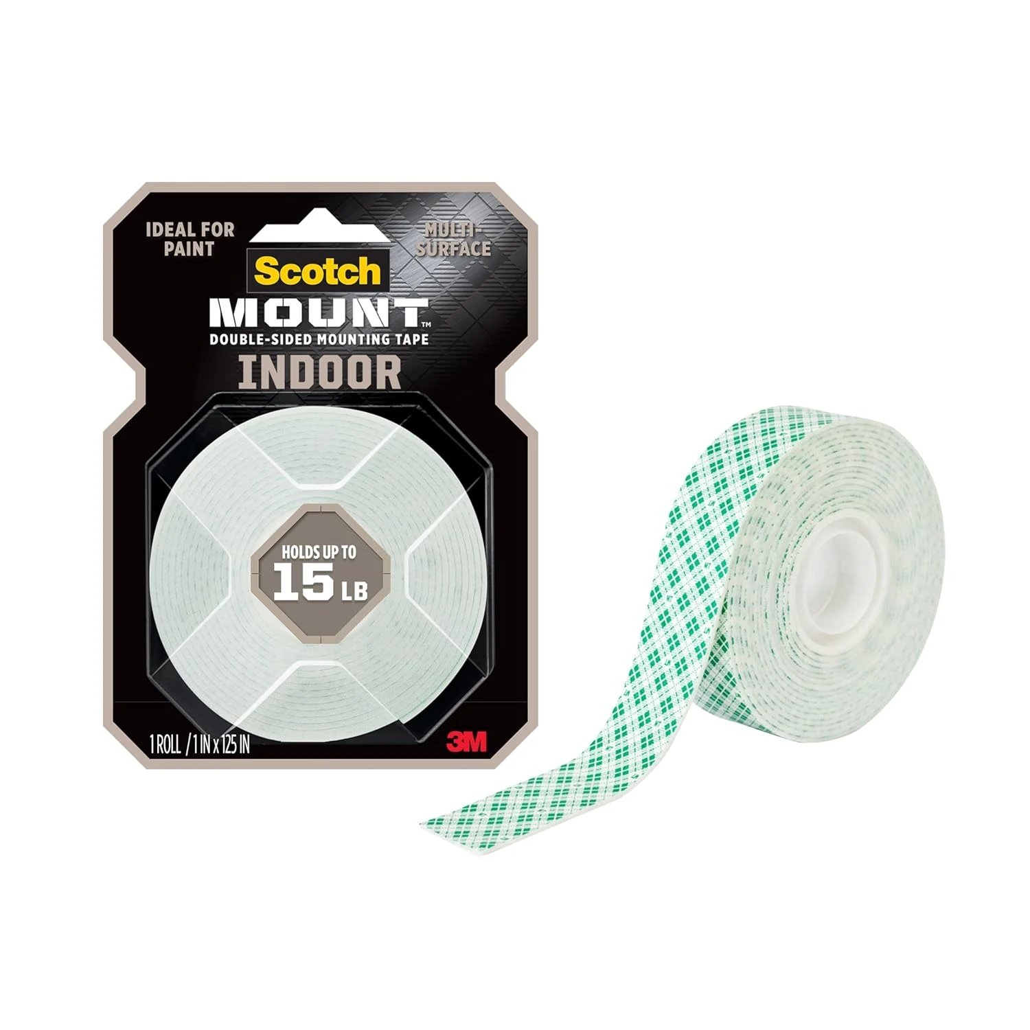 Scotch-Mount Indoor Double-Sided Mounting White Tape, 1 in x 125 in (10.4 ft)