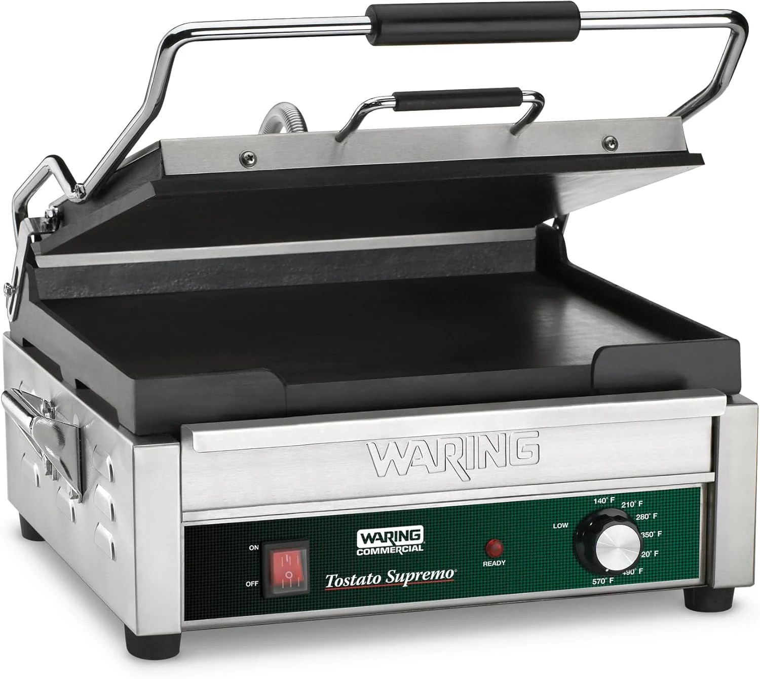 Waring Commercial Panini Press (WFG250) with Flat Cast Iron Plates, 14.5 x 11 in