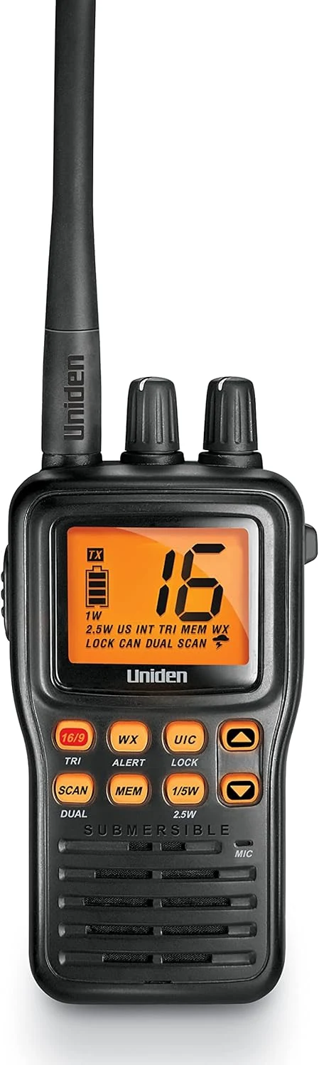 Uniden MHS75 Waterproof Handheld 2-Way VHF Marine radio, Submersible, Selectable 1/2.5/5 Watt Transmit Power