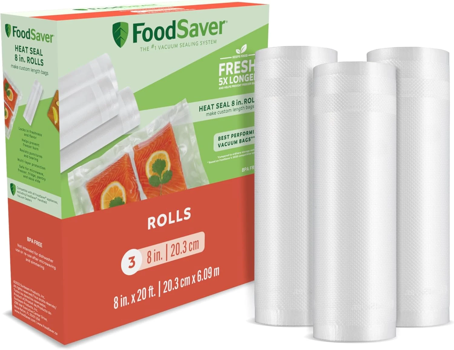 FoodSaver Custom Fit Airtight Food Storage and Sous Vide Vacuum Sealer Bags, 8 x 20' (Pack of 3)