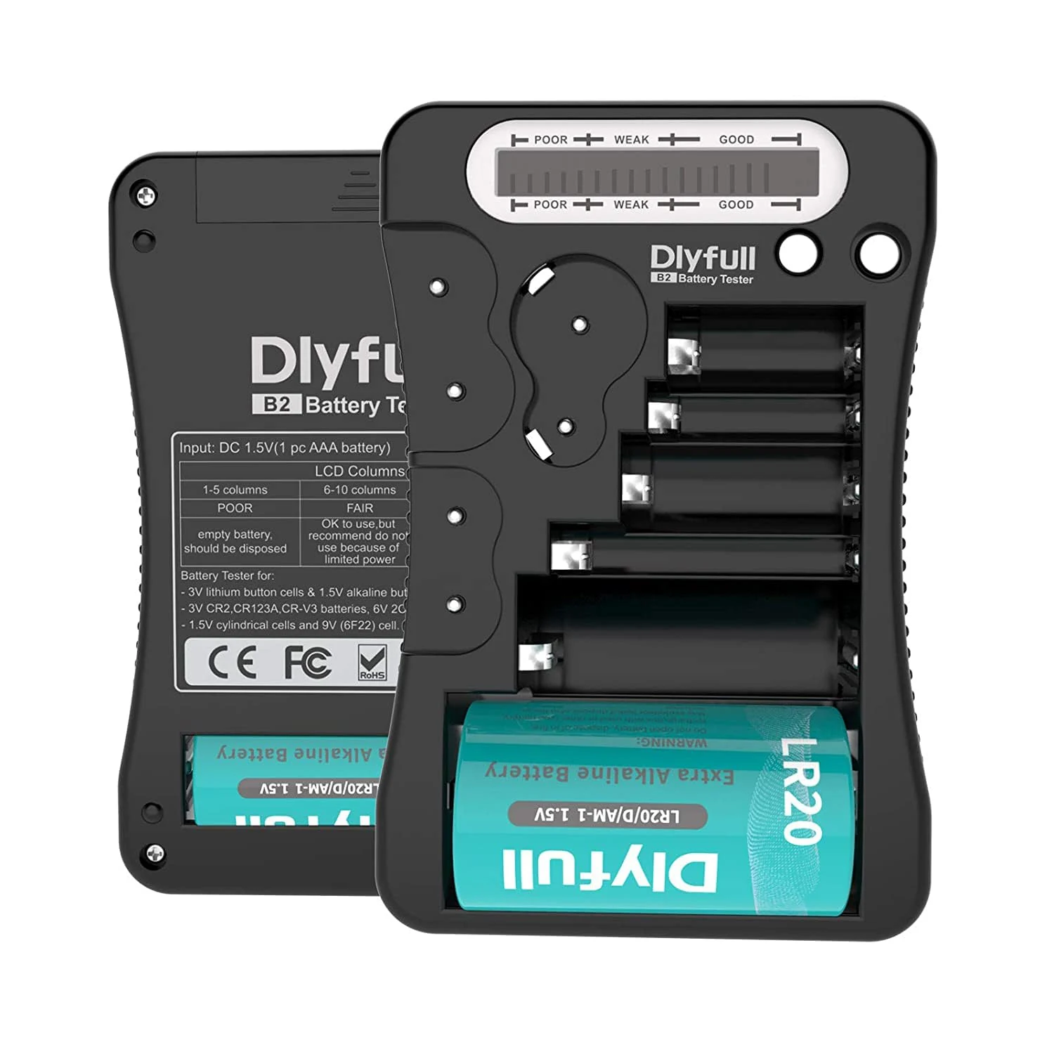 Dlyfull Battery Tester, LCD Display Universal Battery Checker for AA