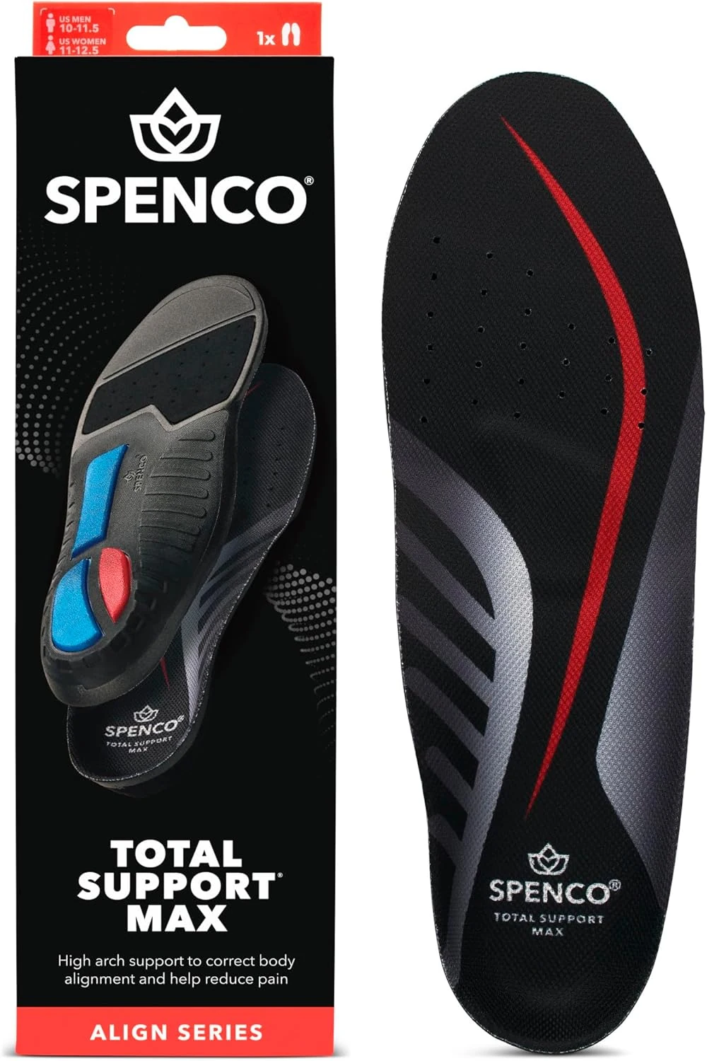 Spenco Total Support Max Shoe Insoles(FSA&HSA Eligible)Orthotic Metatarsal Arch Support Inserts, Absorbs Shock,Reduces Over-Pronation,Conforms to Foot, Deep Heel Cup (Women’s 11-12.5, Men’s 10-11.5)
