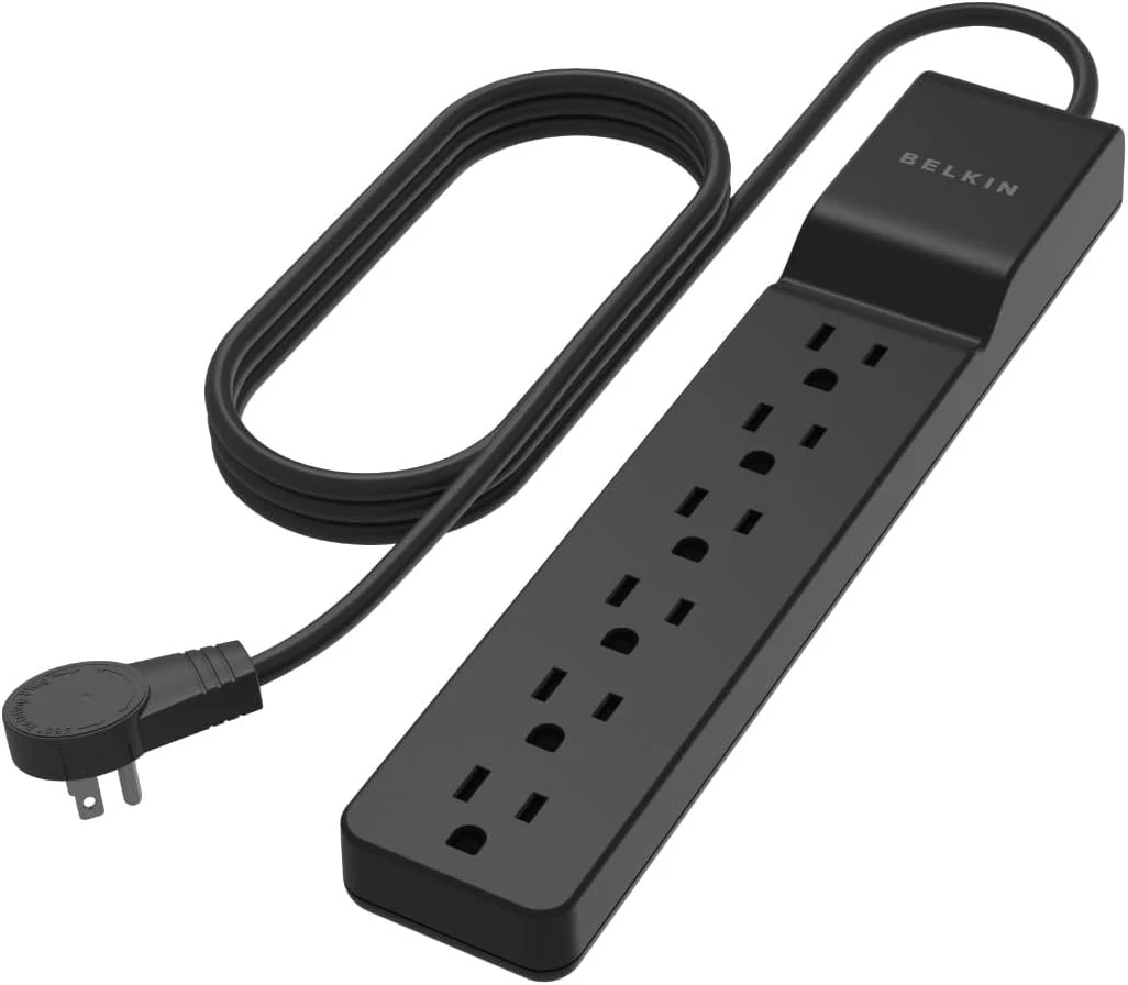 Belkin Surge Protector Power Strip with 6 AC Outlets, 6ft/1.8M Long Heavy-Duty Extension Cord, & 360-Degree Rotating AC Plug (600 Joules)