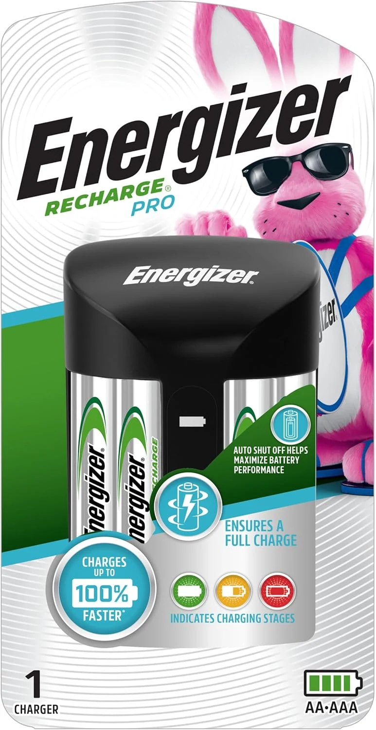 Energizer Recharge Pro Rechargeable AAA and AA Battery Charger With 4 NiMh Rechargeable AA Batteries