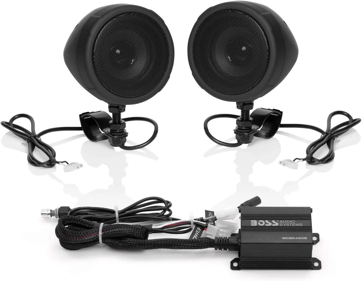 BOSS Audio Systems MCBK420B 3 Inch Motorcycle Speakers and 2 Channel Amplifier Package