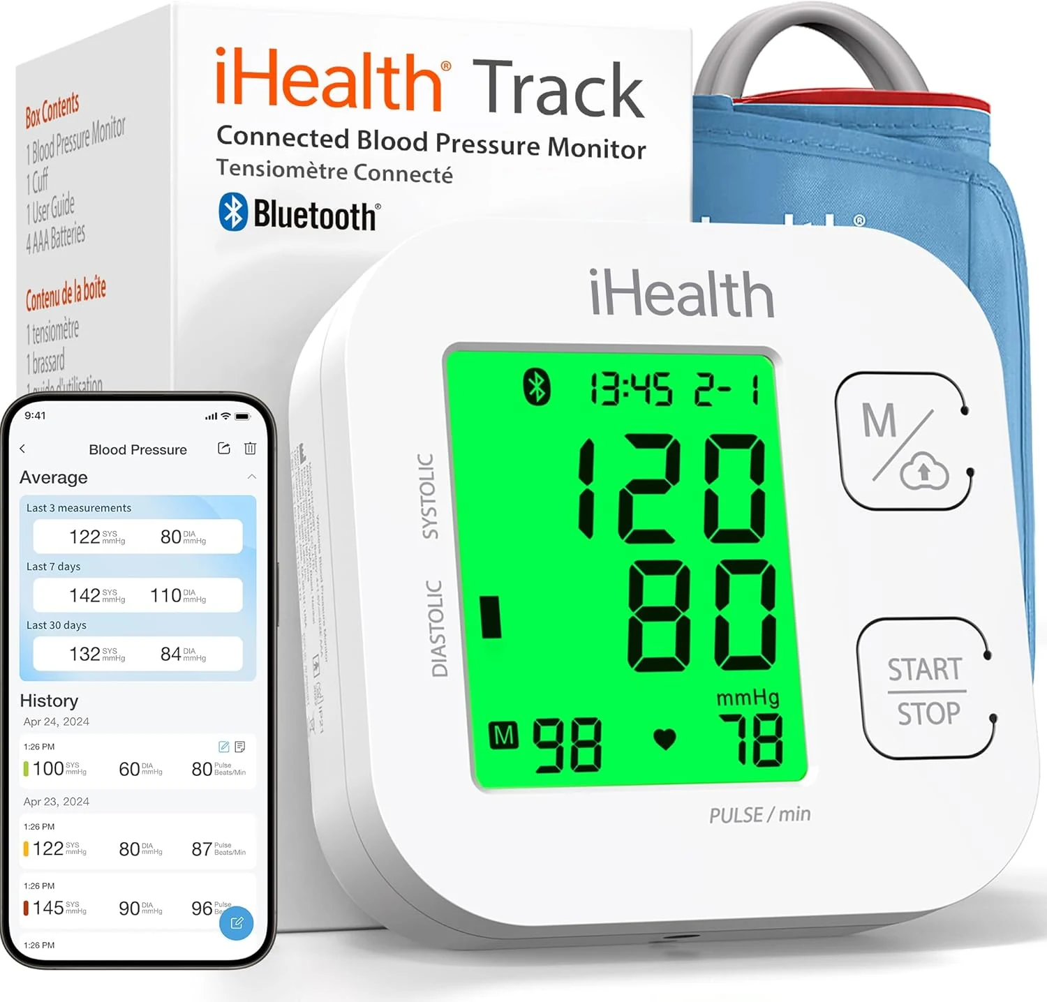 iHealth Track Smart Upper Arm Blood Pressure Monitor with Wide Range Cuff (KN-550BT)
