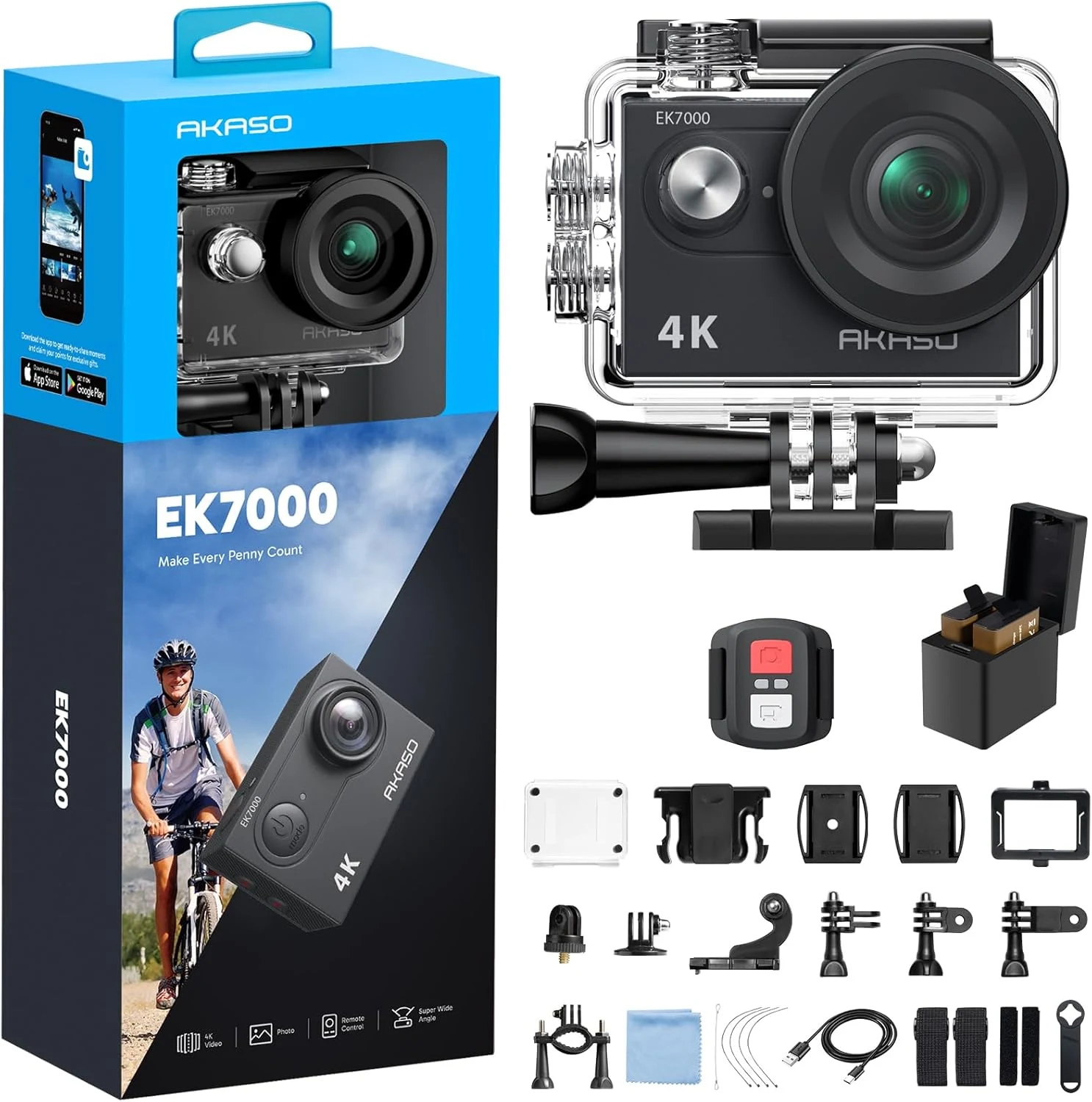 AKASO EK7000 4K30FPS 20MP WiFi Action Camera with EIS Ultra