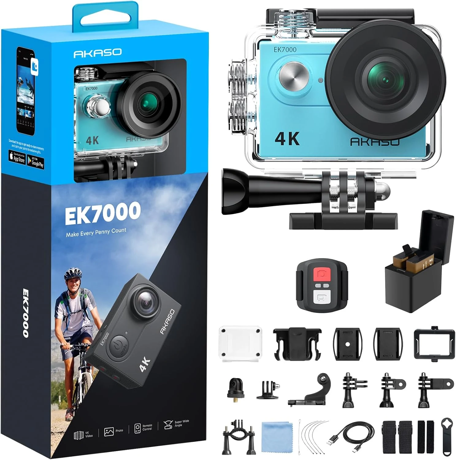 AKASO EK7000 4K30FPS 20MP WiFi Action Camera with EIS Ultra