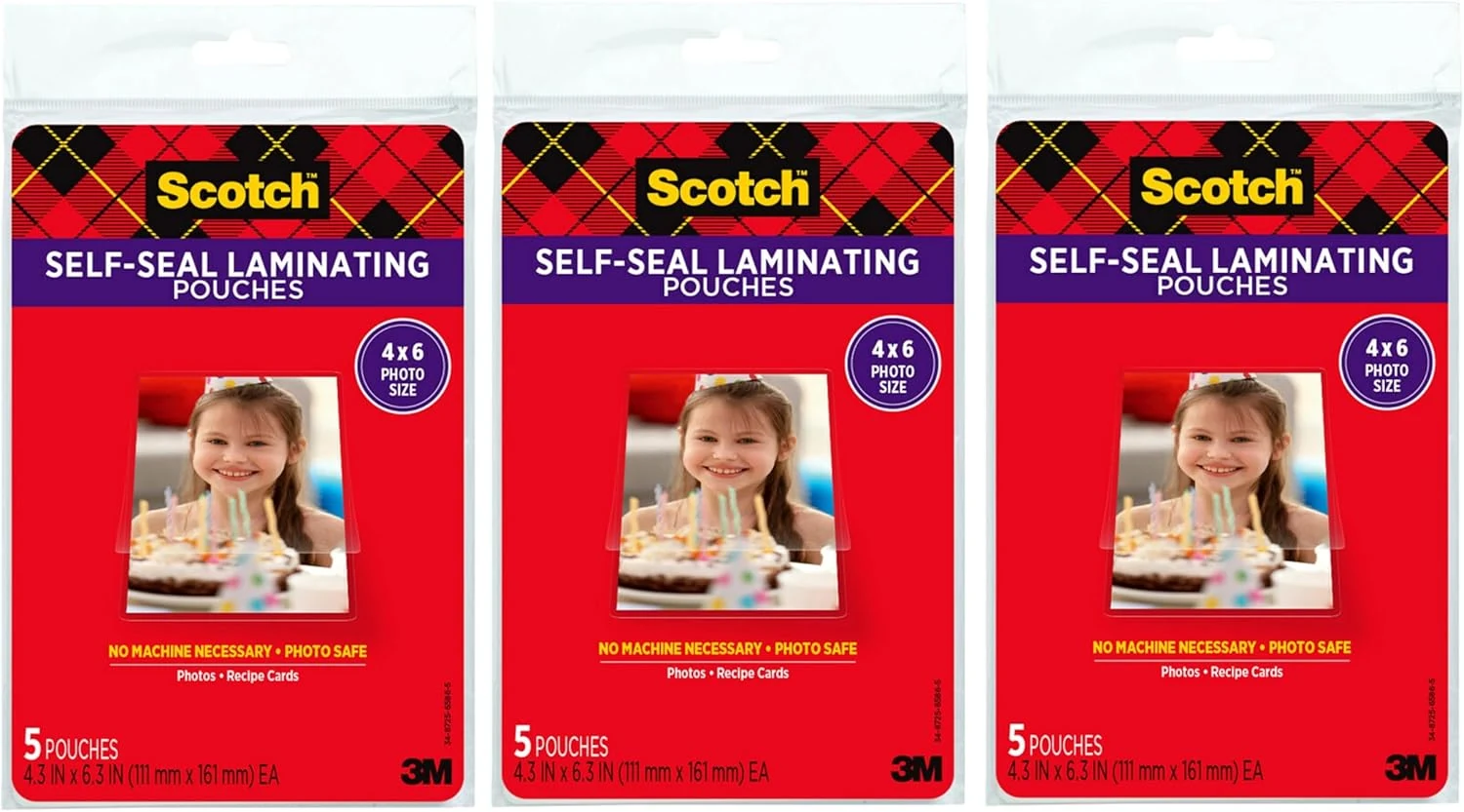 Scotch Self-Sealing Laminating Pouches, 4 x 6 Inches, 3-Pack of 5 Pouches
