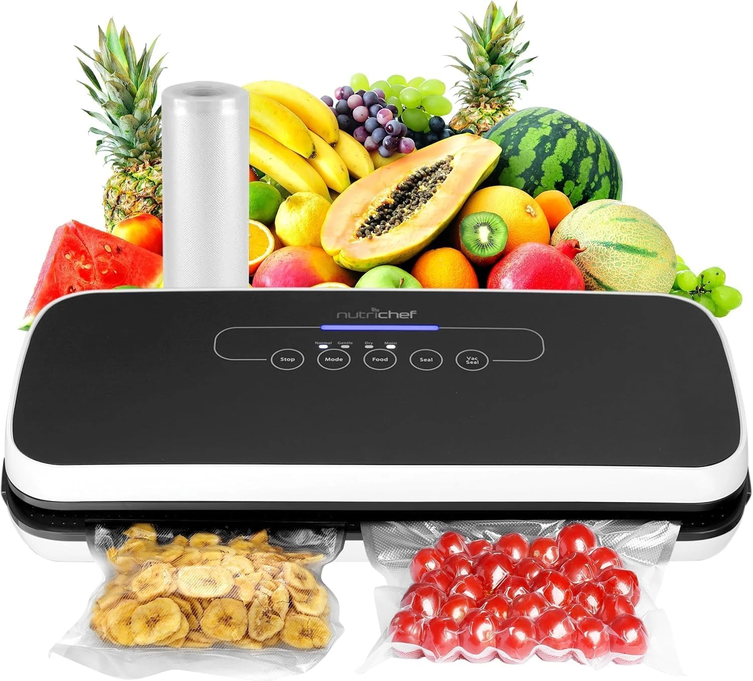 NutriChef Automatic Vacuum Air Sealing System for Food Preservation with Starter Kit, Compact Design, Dry & Moist Food Modes (PKVS18BK)