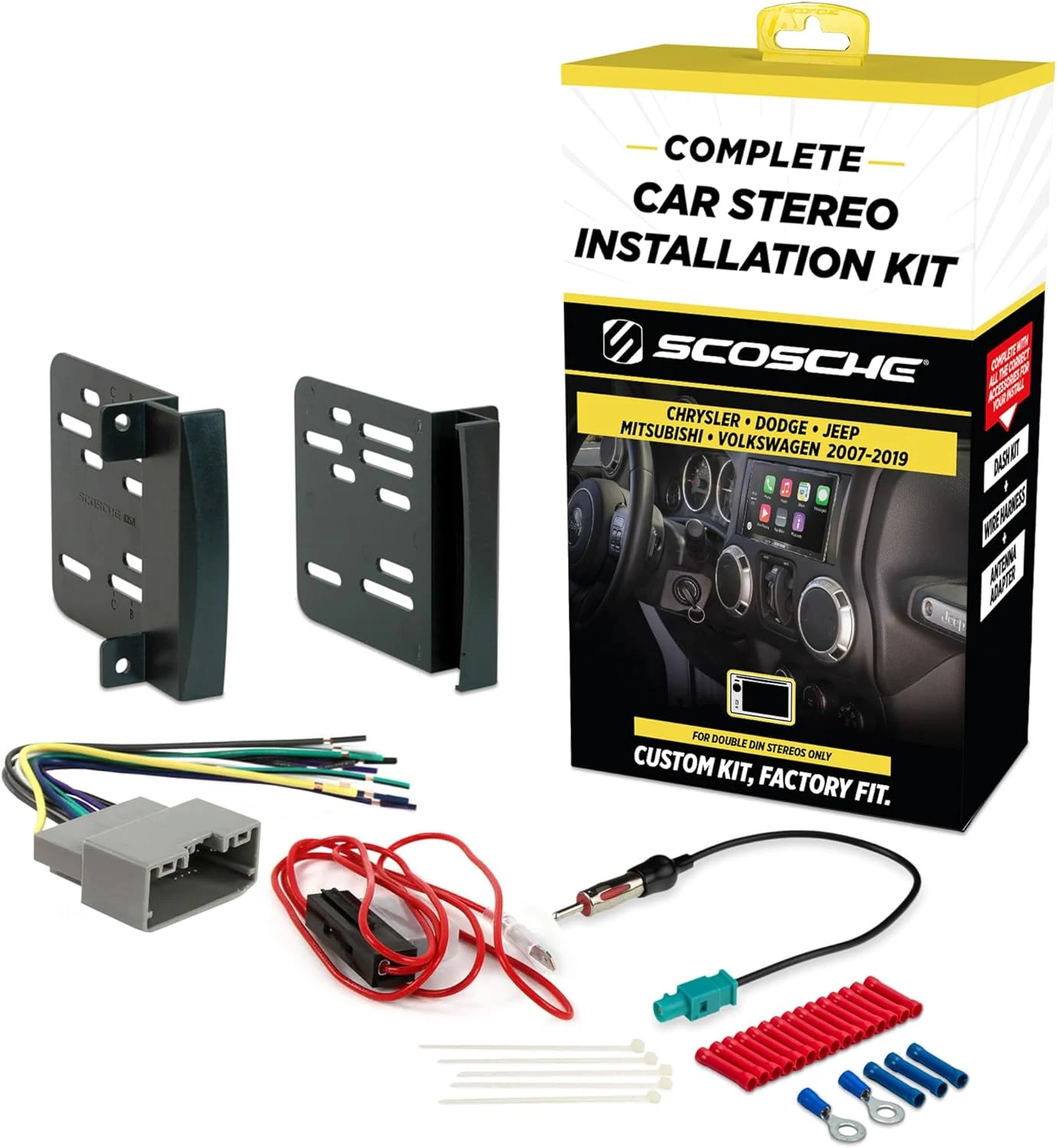 Scosche ICCR6BN Double DIN Radio Installation Dash Kit Compatible with select 2007–2019 Chrysler, Dodge, Jeep and RAM vehicles