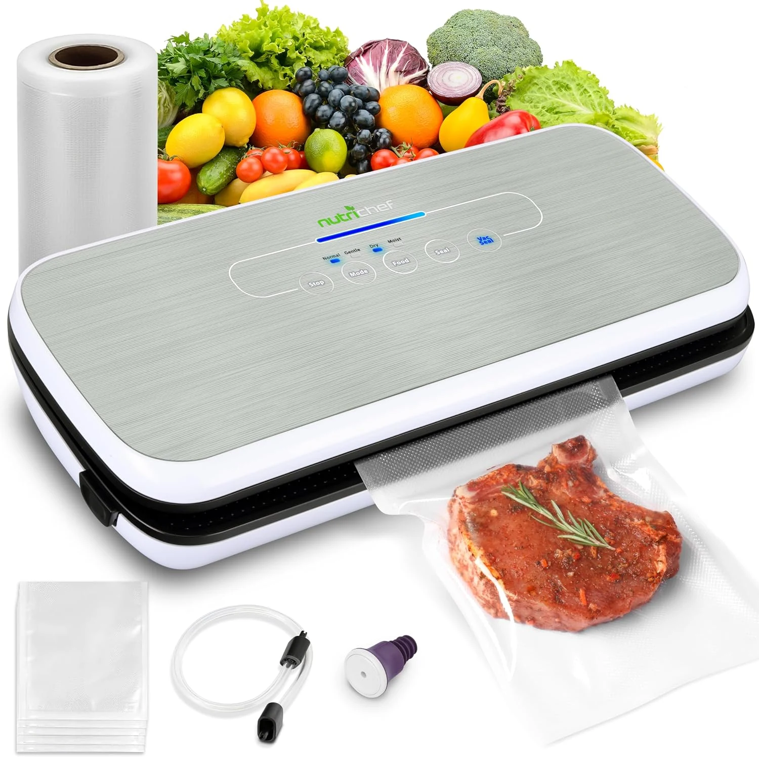NutriChef Food Vacuum Sealer Machine - Automatic Air Sealing System for Dry & Moist Foods