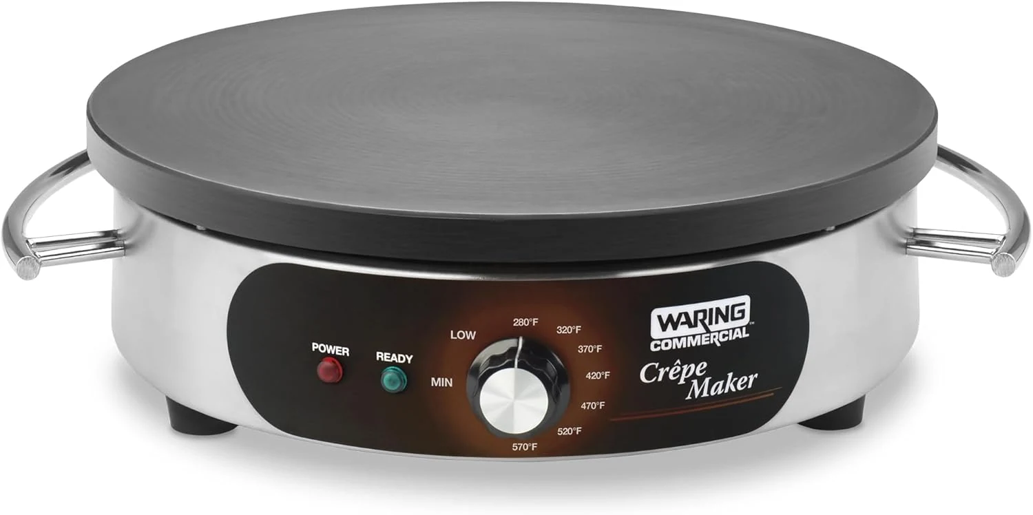 Waring Commercial Crepe Maker, 16" Cast Iron Cooking Surface, 570°F Adjustable Thermostat, for Restaurants & Commercial Kitchens, 120V, WSC160X