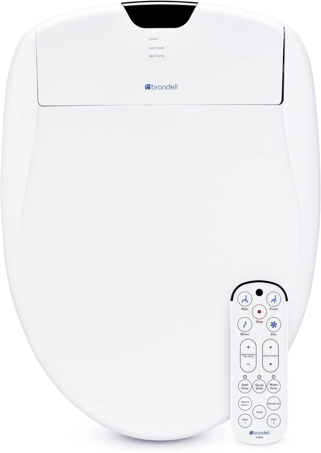 Brondell Bidet Toilet Seat S1400, Smart Toilet Seat, Dual Stainless-Steel, Self-Cleaning Nozzle With Clean Plus Technology, Endless Warm Water Bidet, Warm Air Dryer-Nightlight, Heated Seat, Round
