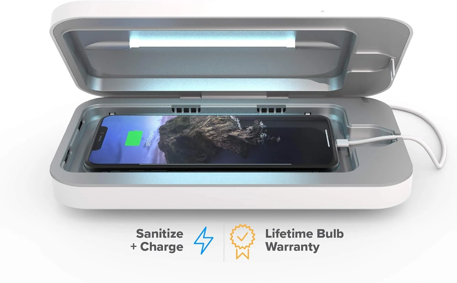 PhoneSoap 3 UV Cell Phone Sanitizer & Dual Universal Cell Phone Charger Box (White)