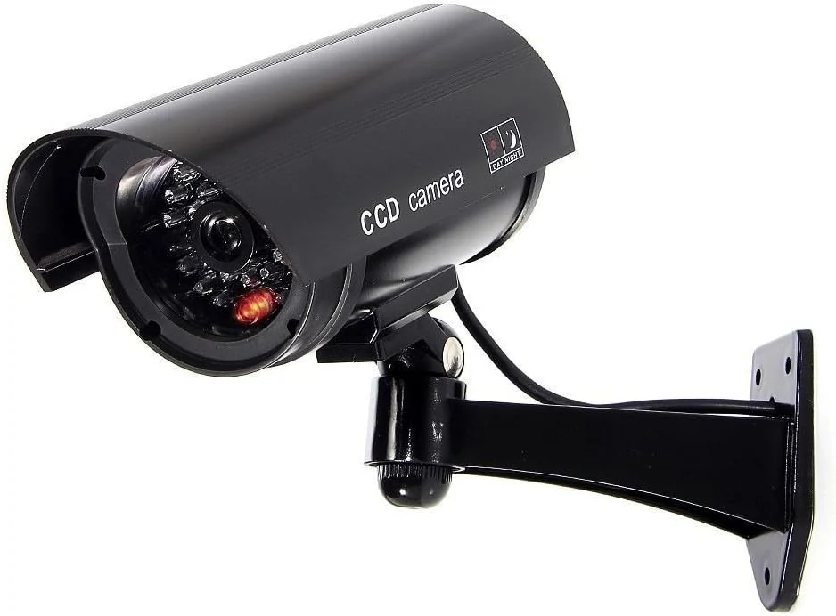 F FINDERS&CO Dummy Security Camera, Fake CCTV Surveillance System with Realistic Red Flashing Lights and Warning Sticker