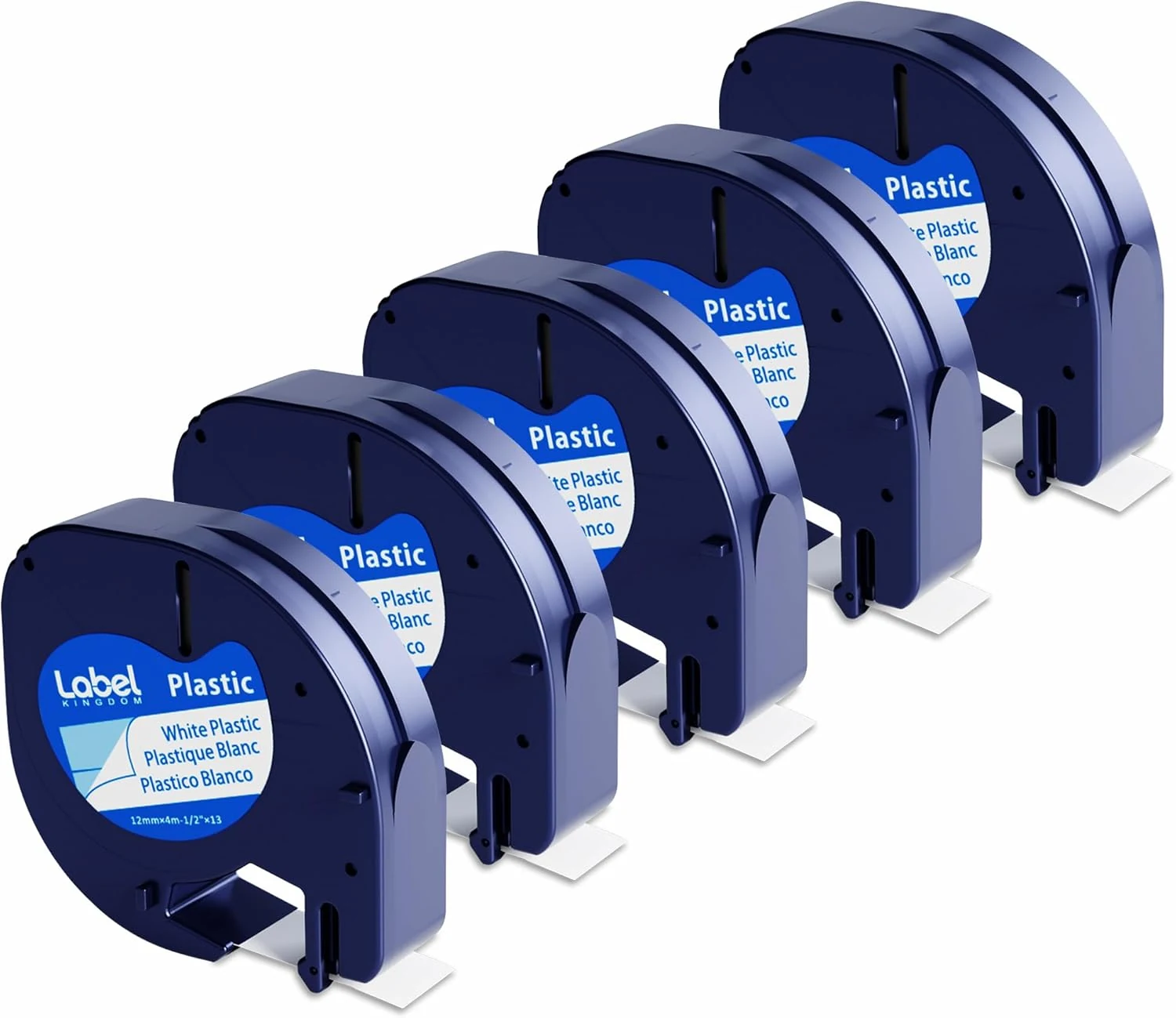 Compatible with Dymo LetraTag Label Maker Refills 91331 Plastic White Tape 12mm x 4m (1/2" x 13'), for Labeler Letra Tag 200B, LT 100T 100H Plus, 5-Pack Label KINGDOM Cartridges