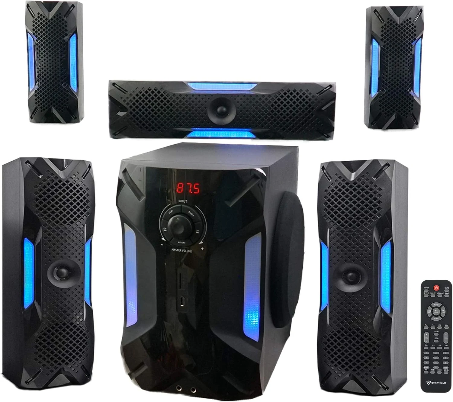 Rockville HTS56 1000W 5.1 Channel Home Theater System, Bluetooth, USB, 8" Subwoofer