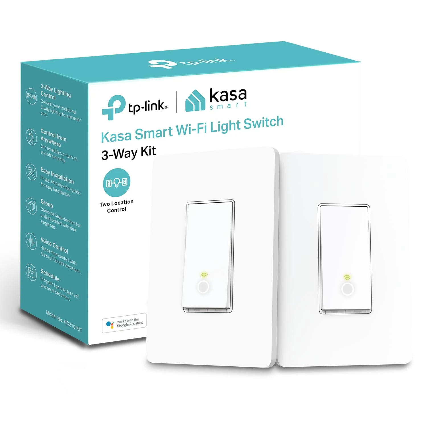 Kasa Smart 3 Way Switch HS210 KIT, Needs Neutral Wire, 2.4GHz Wi-Fi Light Switch works with Alexa and Google Home (HS210)
