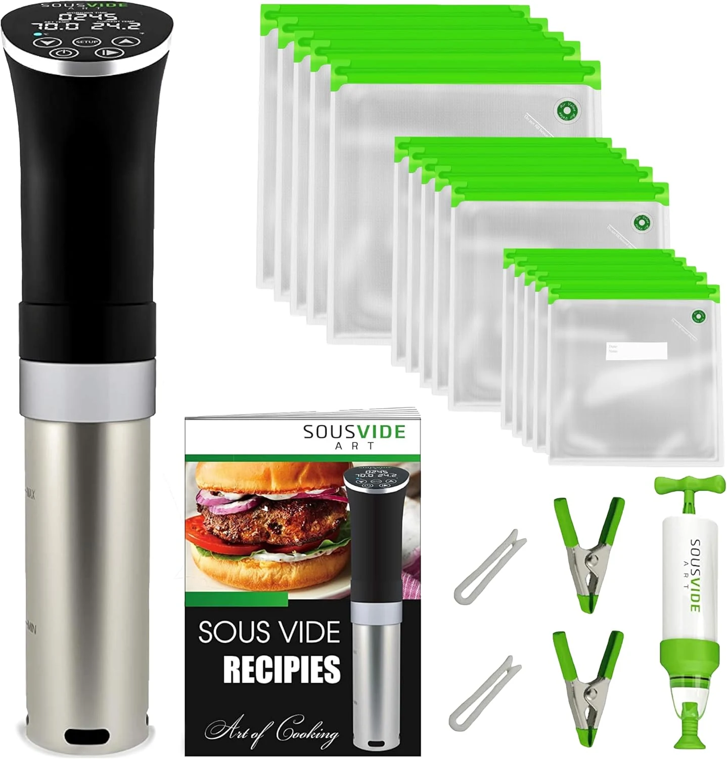 SOUSVIDE ART Sous Vide Cooker Kit (1000W) with 15 Vacuum Bags, Pump, and Digital Control