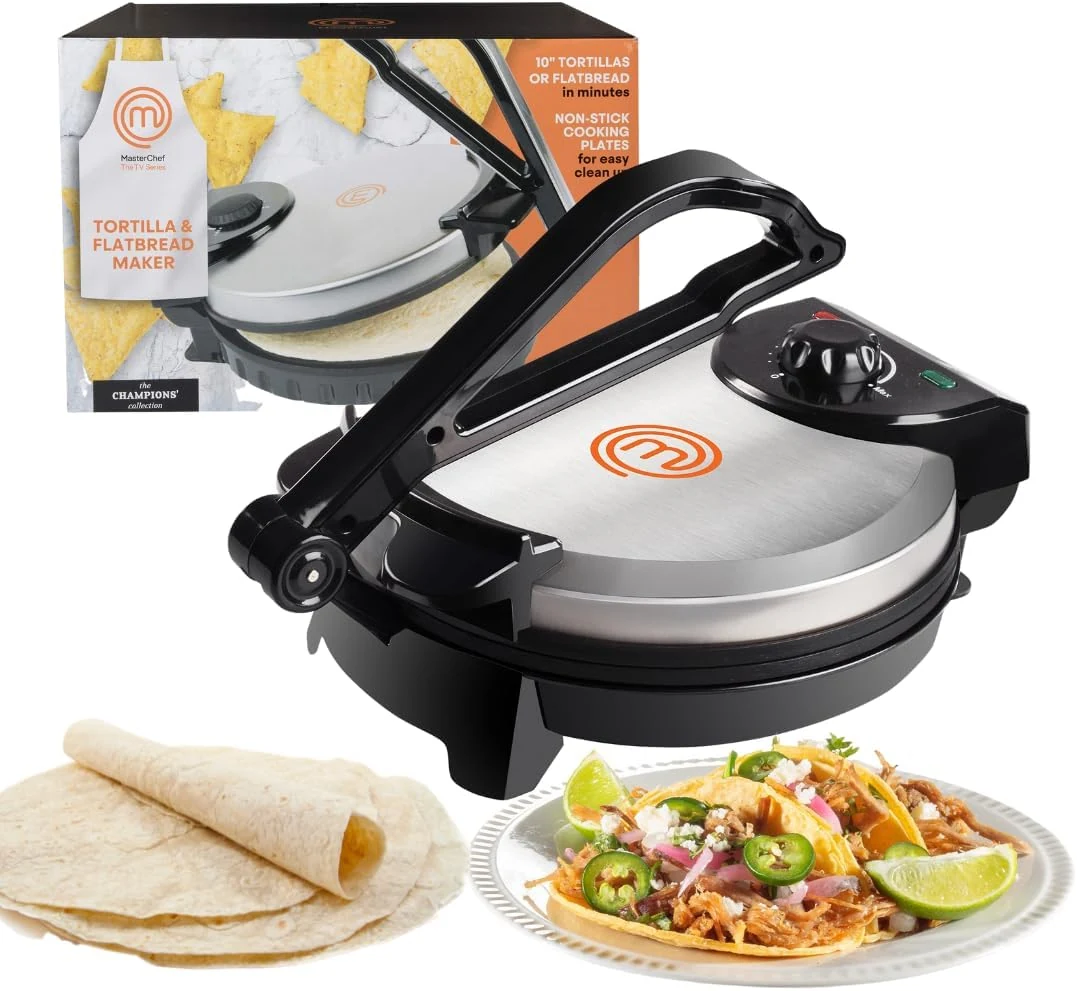 MasterChef Electric Tortilla Maker- Homemade Flatbread, Pitas, Bread, Tortillas- Heavy Duty, Non-stick Cooker