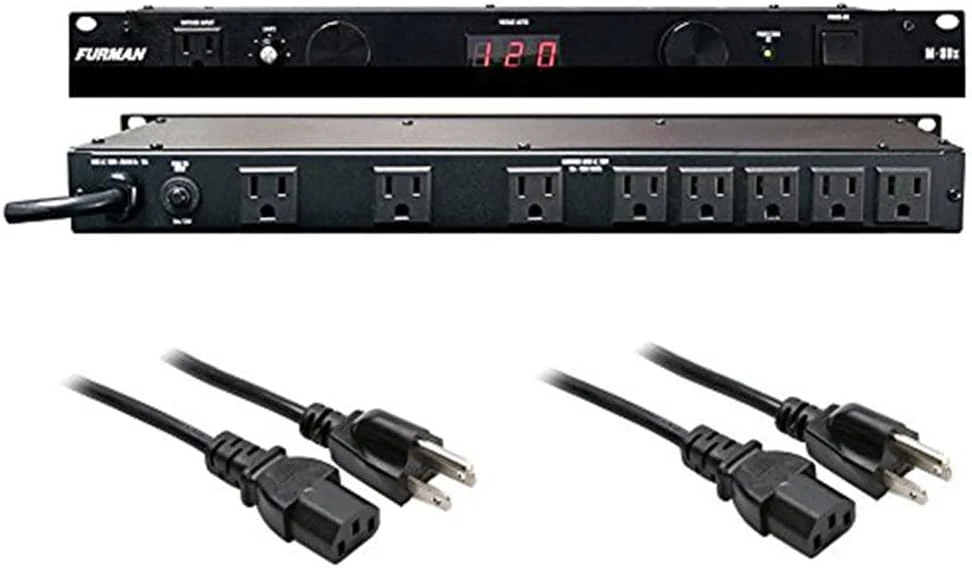 Furman M-8Dx Merit X Series 8 Outlet Power Conditioner & Surge Protector with LED Voltmeter & Dual Lights Plus Hosa 18 Gauge Electrical Extension Cable