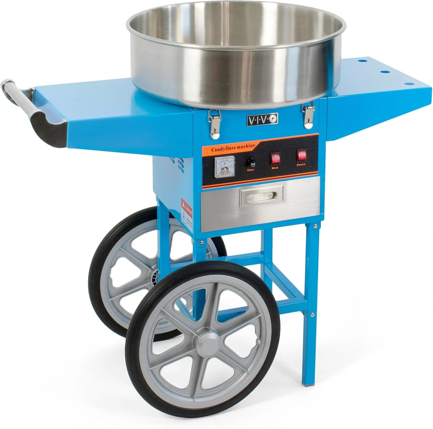 VIVO Blue 1030W Electric Cotton Candy Machine Cart, Mobile Rolling Candy Floss Maker with 20 inch Stainless Steel Bowl Sugar Scoop and Drawer