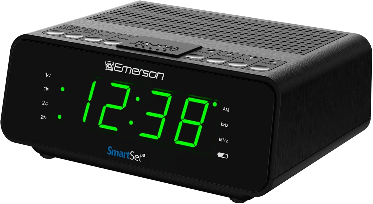 Emerson CKS1900 SmartSet Dual Alarm Clock Radio with AM/FM Digital Tuning, 20 Presets (Jade Green LED)