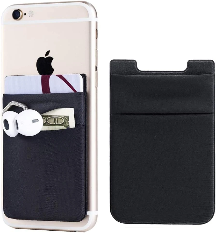 2Pack Adhesive Phone Pocket,Cell Phone Stick On Card Wallet Sleeve,Credit Cards/ID Card Holder(Double Secure) with Sticker for Back of iPhone,Android and All Smartphones-Black