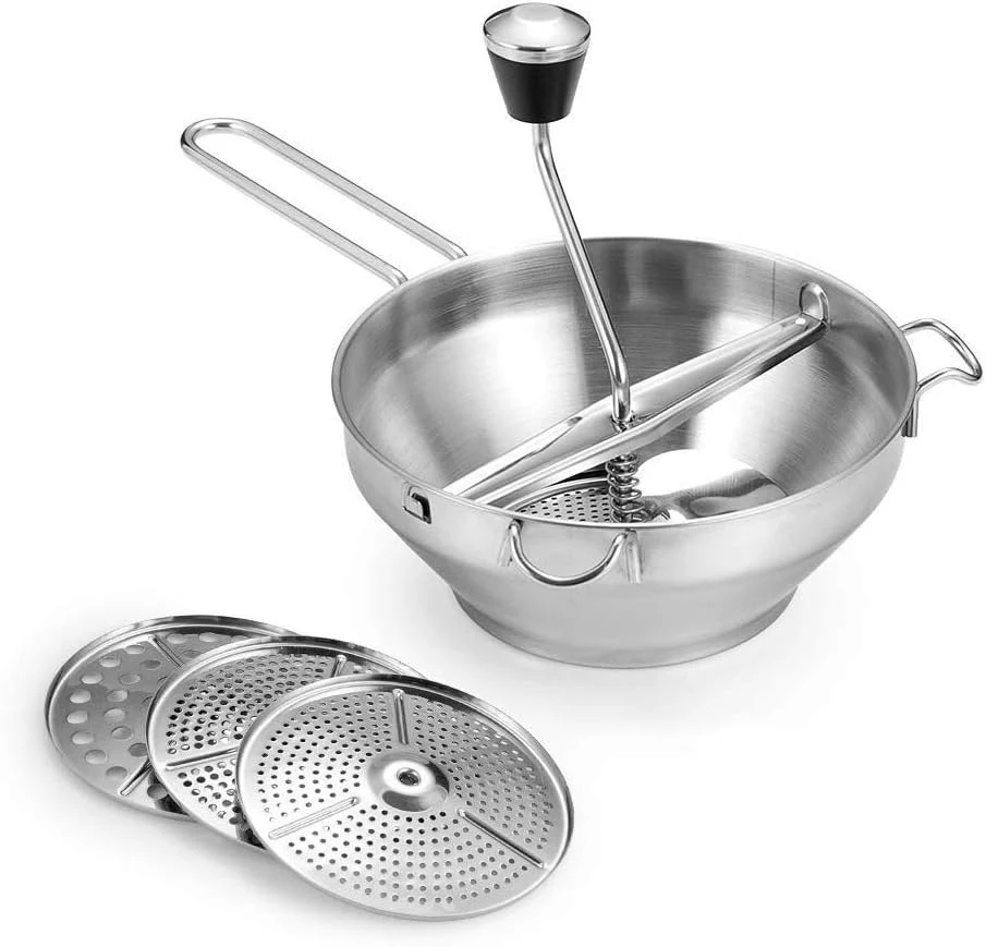 Pantula rotary food mill potato ricer with 3 interchangeable disks