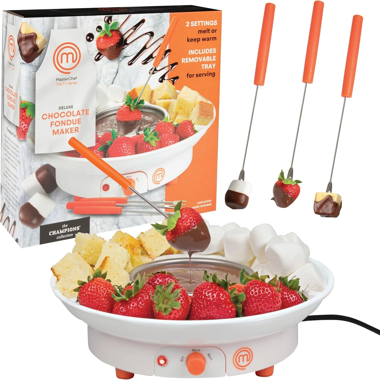 MasterChef Chocolate Fondue Maker- Electric Dessert Fondue Pot Set w 4 Forks & Removable Party Serving Tray
