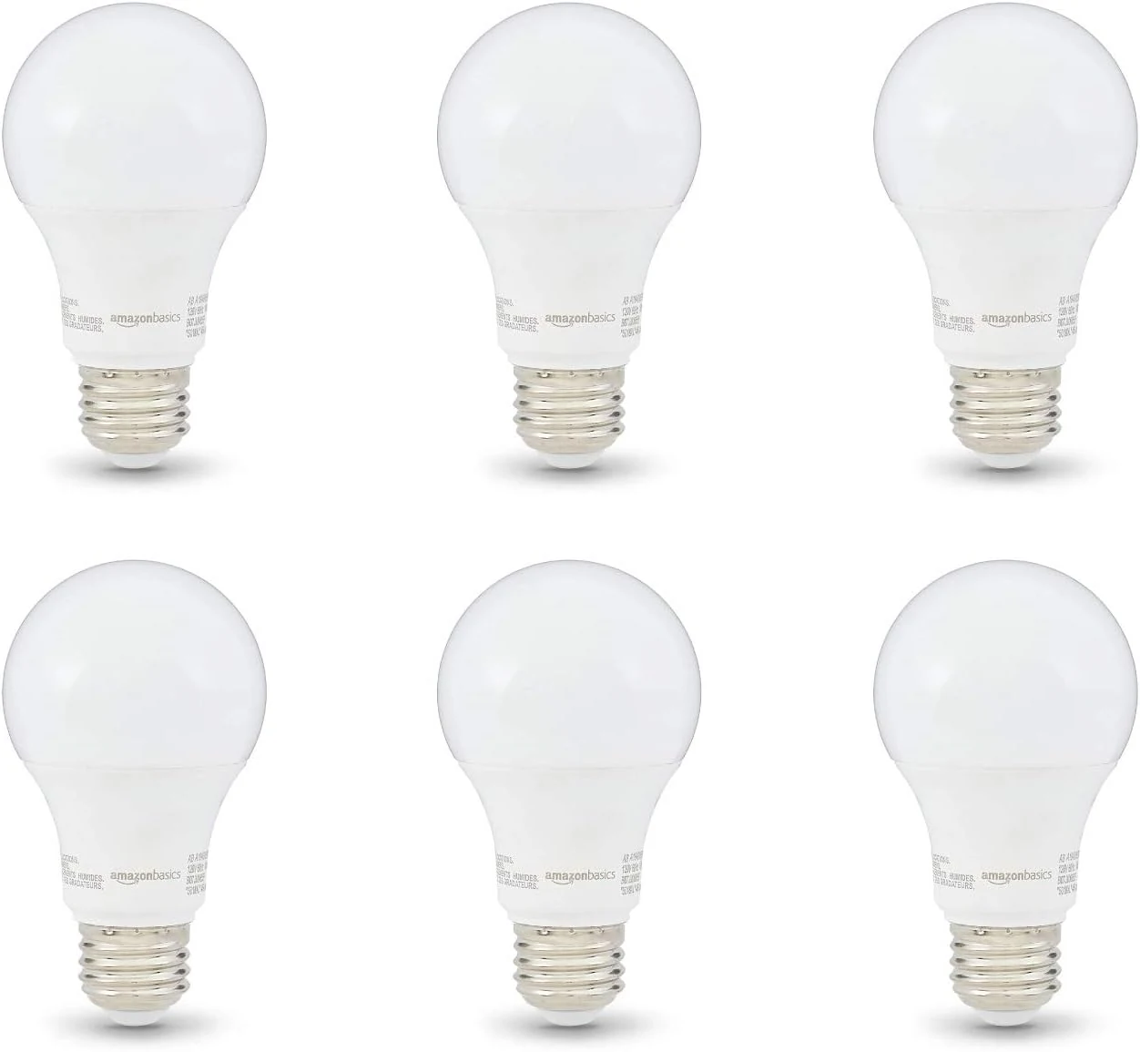 Amazon Basics Non-Dimmable LED Light Bulbs, Great Brightness, 40W Equivalent, 6W, E26 Standard Base, 2700K, 10,000 Hour Lifetime, Soft White A19, 6-Pack