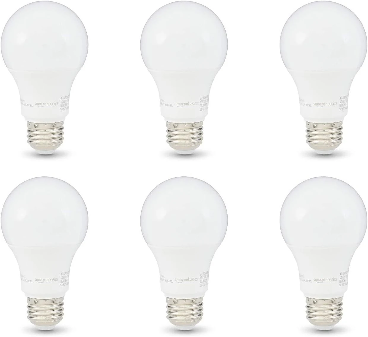 Amazon Basics A19 LED Light Bulbs, 60 Watt Equivalent, Energy Efficient 9W, E26 Standard Base, Soft White 2700K, Dimmable, 10,000 Hour Lifetime , 6-Pack