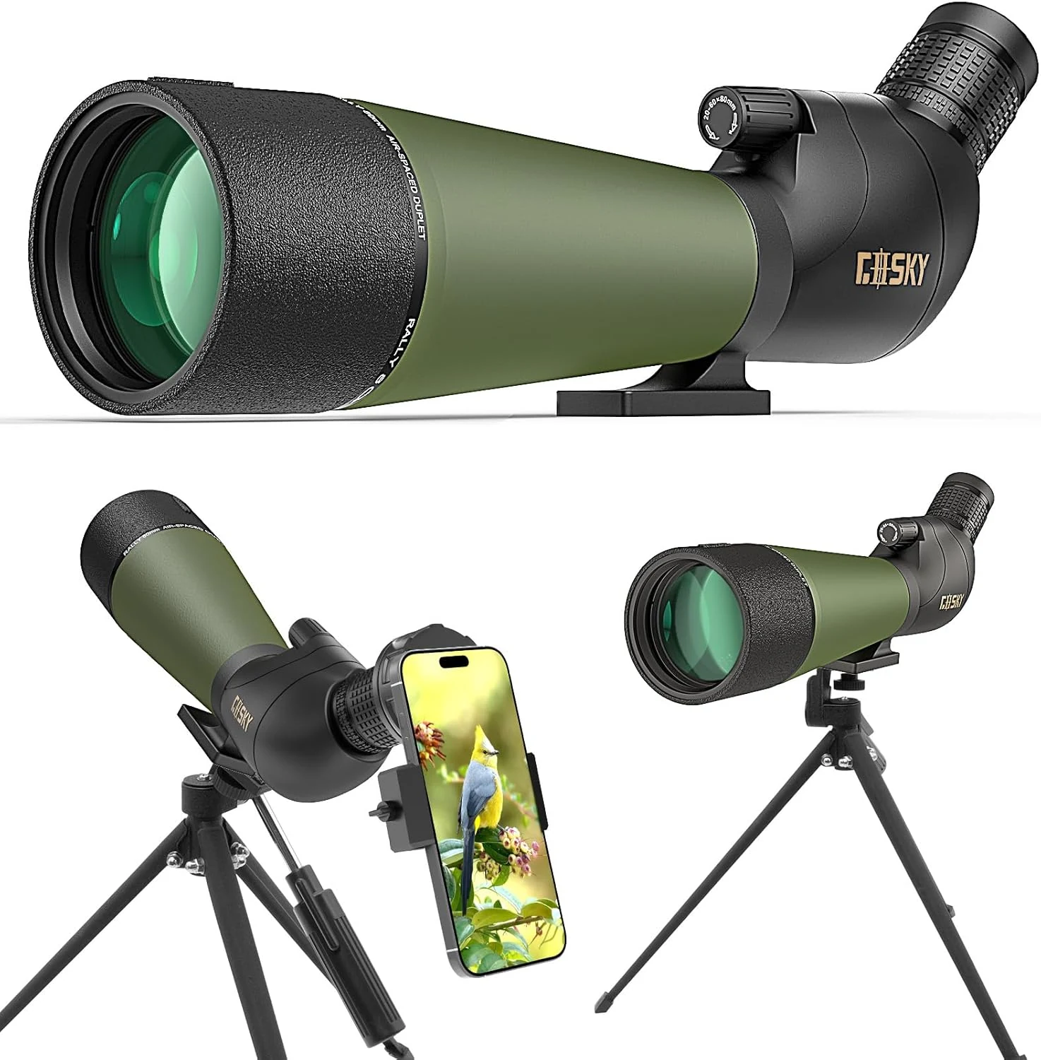 Gosky Flagship DiamondEdge 20-60x80 Spotting Scope with Tripod, Carrying Bag and Quick Phone Holder