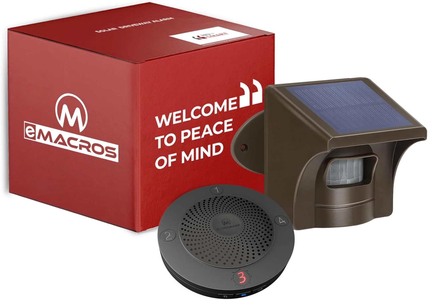 eMACROS Non-APP Wireless Driveway Alarm — 1/2 Mile Solar Motion Sensor with Plug-in Receiver