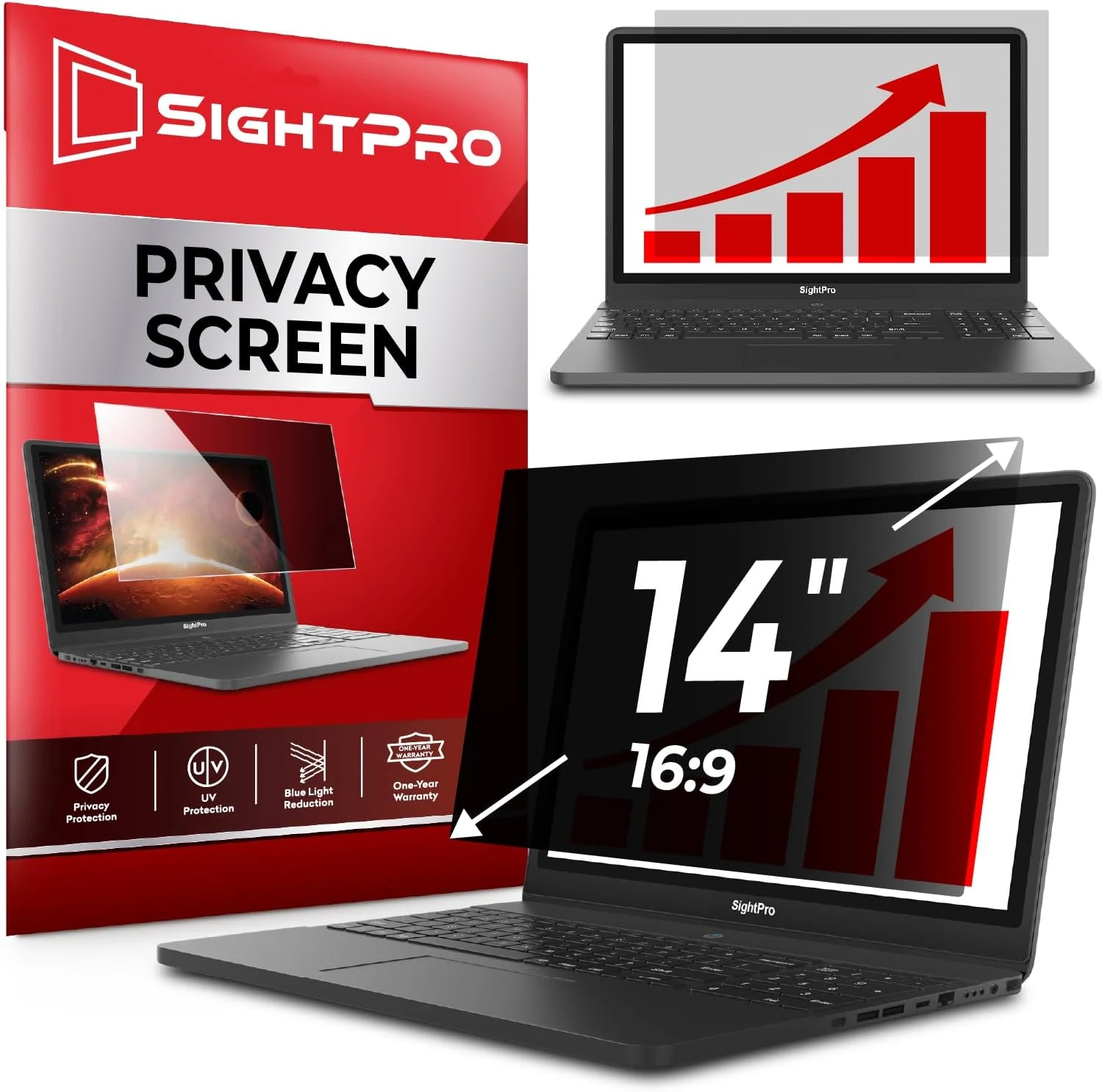 SightPro 14 Inch 16:9 Laptop Privacy Screen Filter - Privacy Shield and Anti-Glare Protector (Not Magnetic)