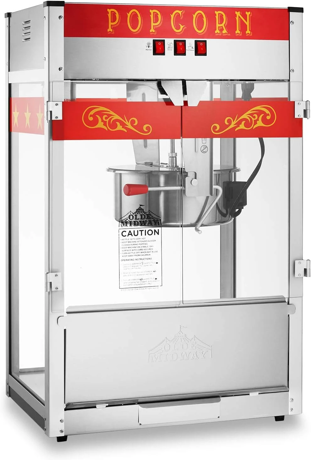 Olde Midway Commercial Popcorn Machine Maker Popper with Extra Large 16-Ounce Kettle - Red