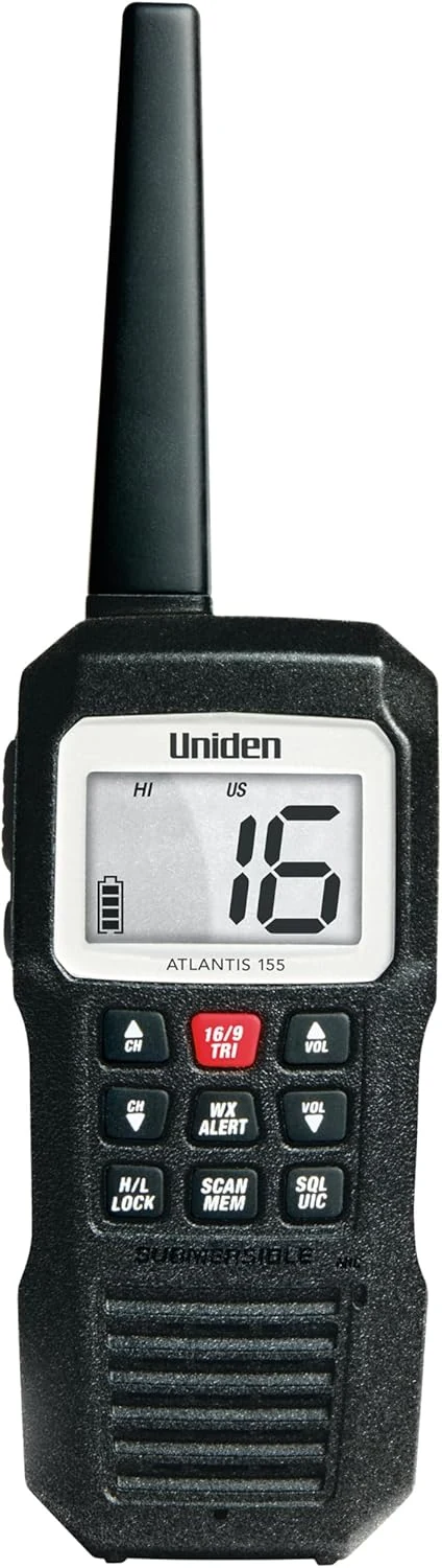 Uniden Atlantis 155 Handheld Two-Way VHF Marine Radio, Floating IPX8 Submersible Waterproof