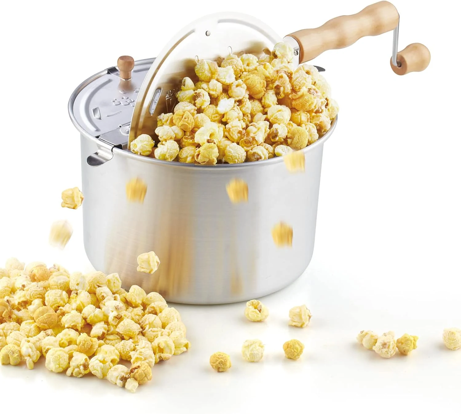 Cook N Home Stovetop Popcorn Popper with Crank, 6-Quart Aluminum Popcorn Pot, Silver