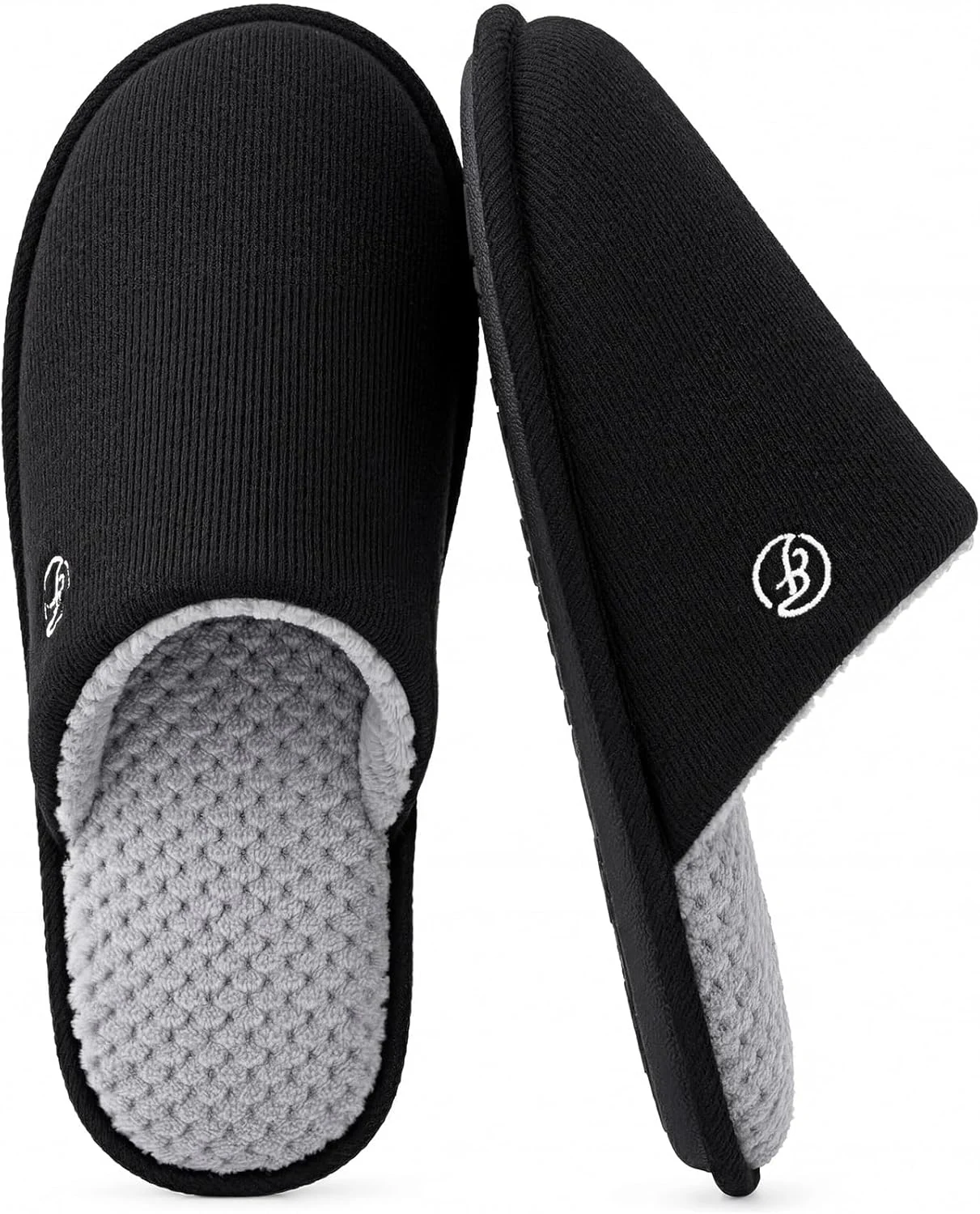 EverFoams Men's Cotton Knit Slippers Lightweight Memory Foam Indoor House Shoes with Anti-Skid Sole