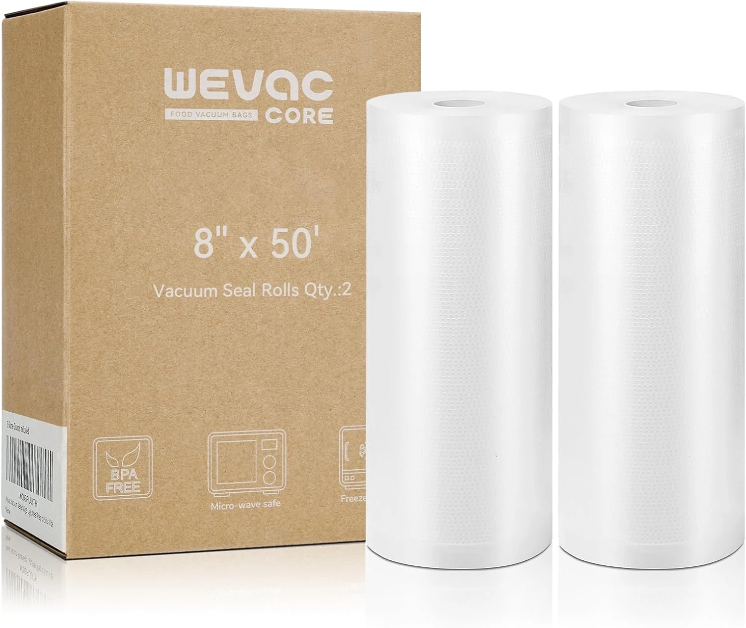Wevac Vacuum Sealer Bags 8x50 Rolls 2 pack for Food Saver, Seal a Meal, Weston