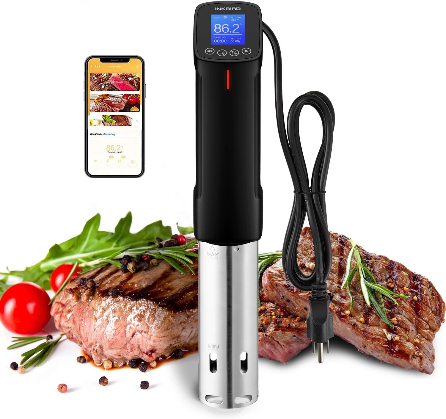 INKBIRD WIFI Sous Vide Cooker ISV-100W, 1000 Watts Sous Vide Machine Immersion Circulator with 14 Free Preset Recipes on APP & Calibration Function